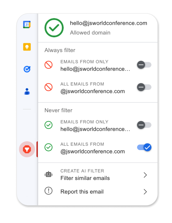 Manage unwanted and allowed senders.